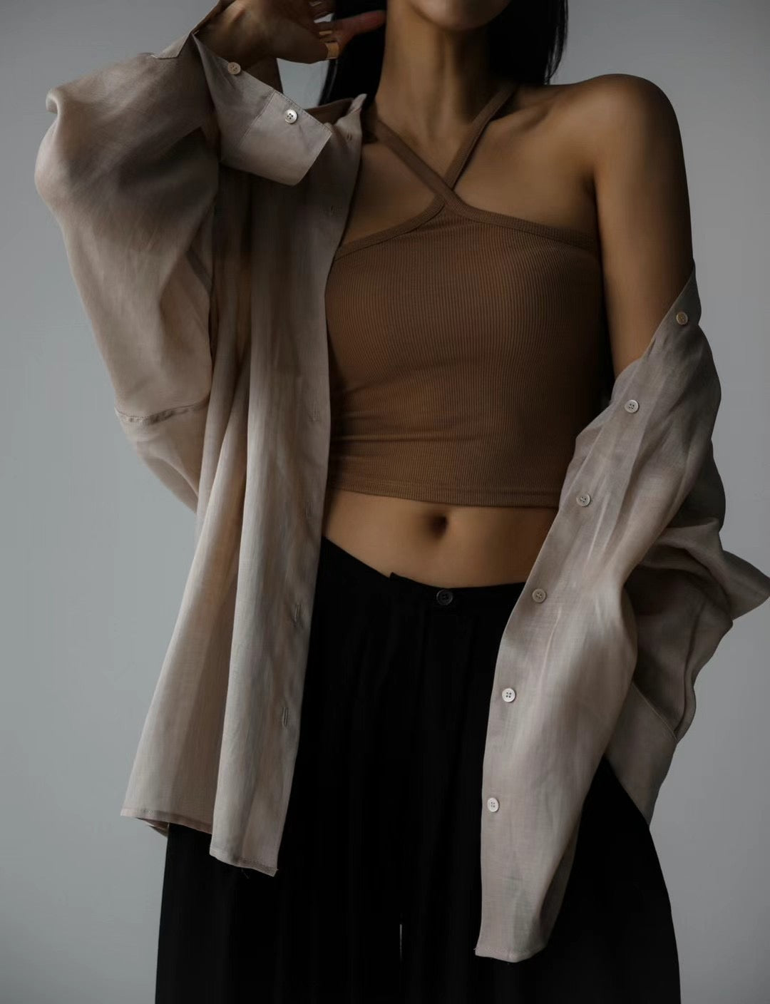 DRAPED LINEN SHIRT