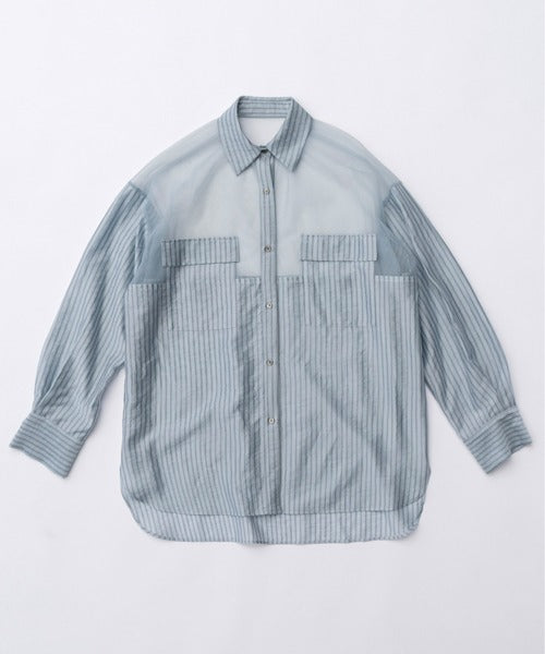 TULLE DOCKING SHEER OVERSIZED SHIRT