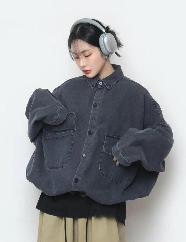 OVERSIZED FLAP POCKET DENIM SHIRT JACKET