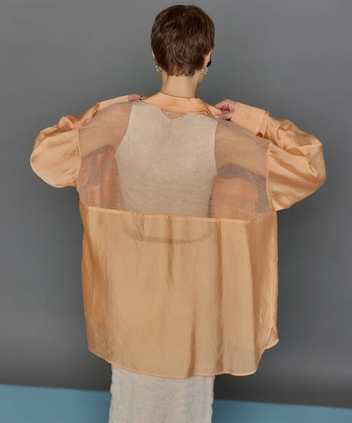 TULLE DOCKING SHEER OVERSIZED SHIRT