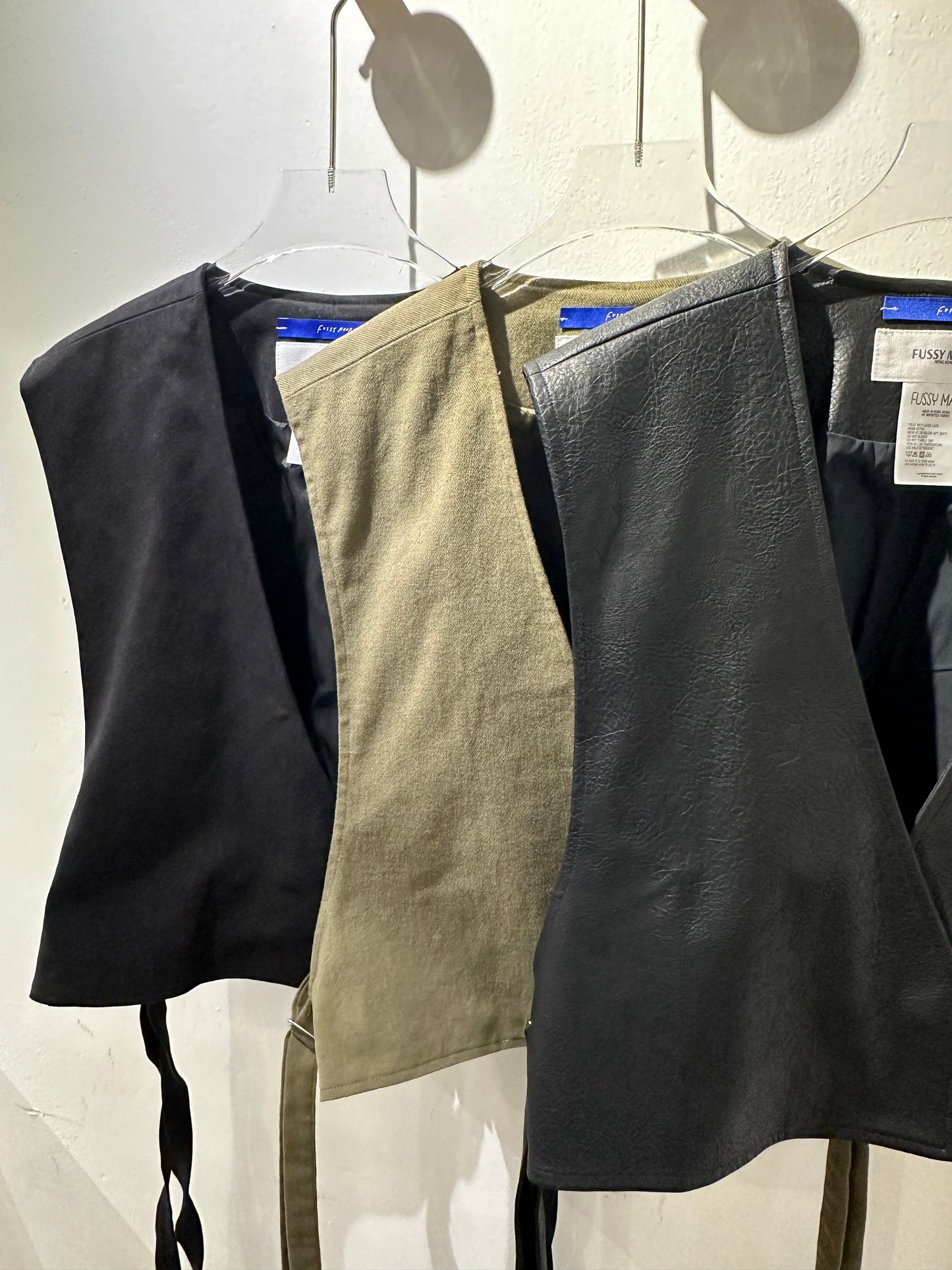 • FUSSY MADE • STRAPPED LAYERING VEST - PU BLACK