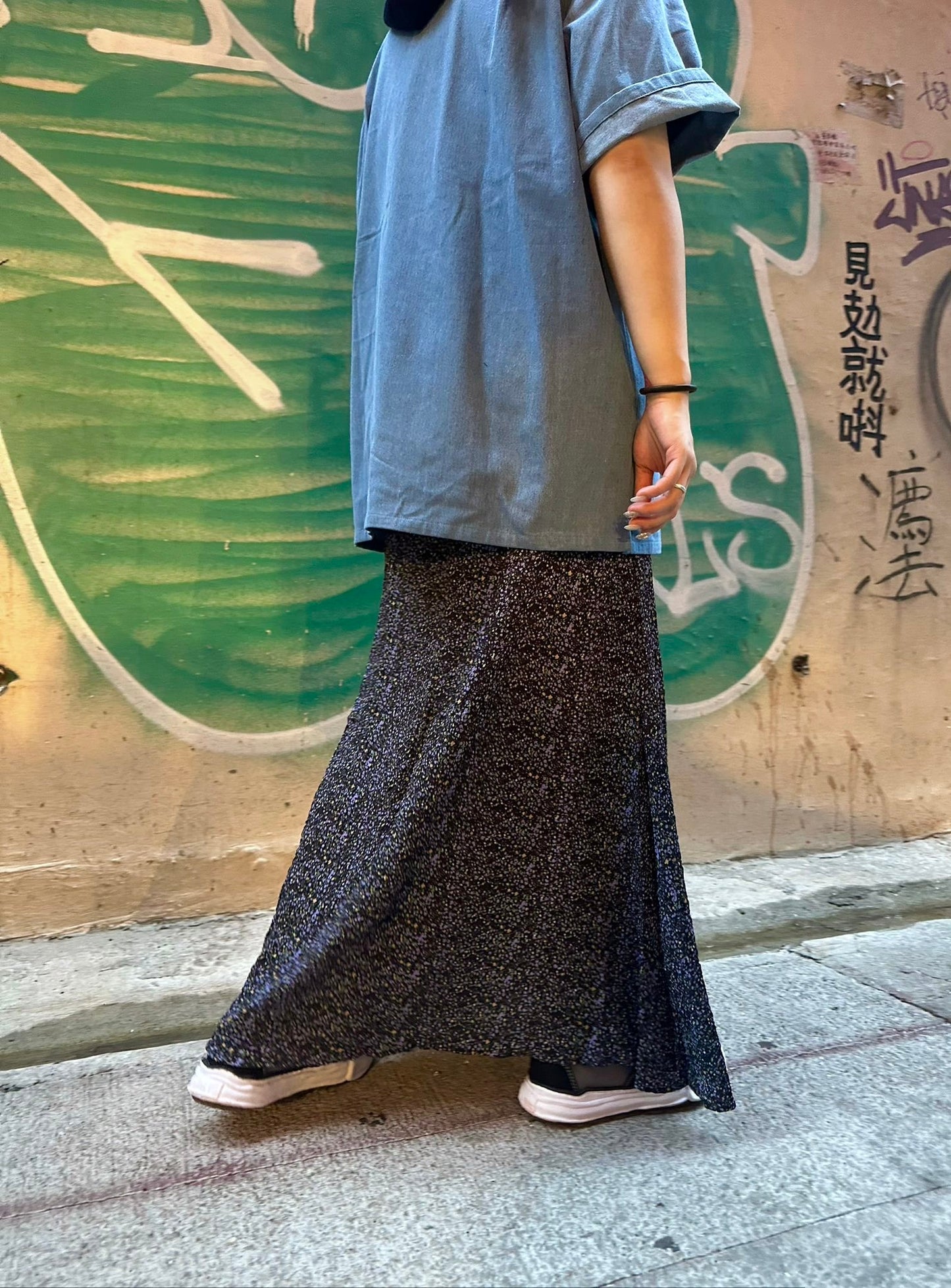 CRINKLED FLORAL FLARE SKIRT