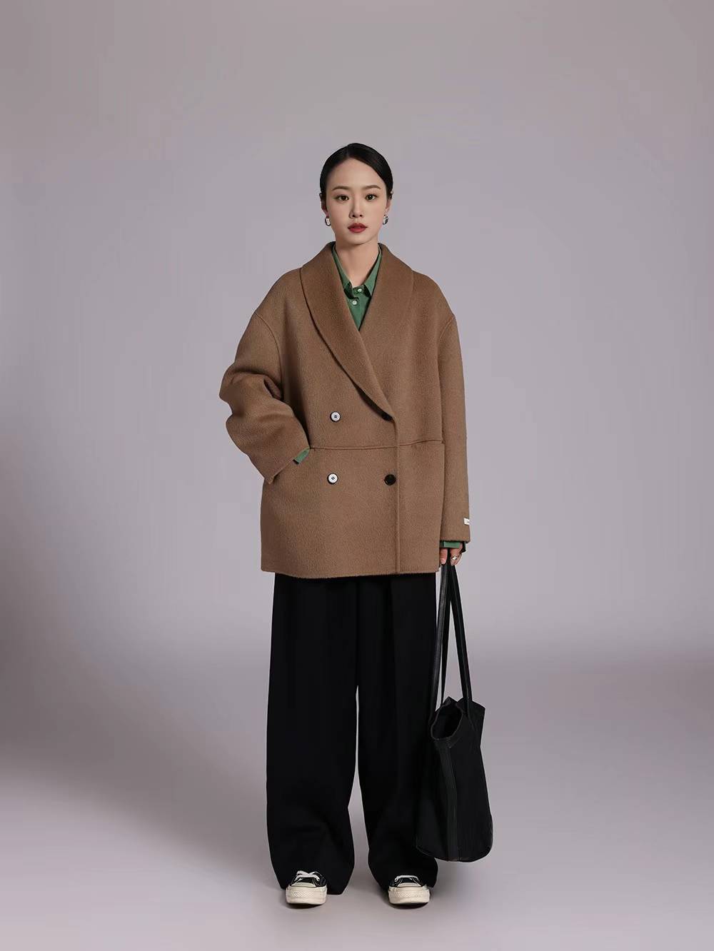 DOUBLE BREASTED WOOL BLENDED COAT
