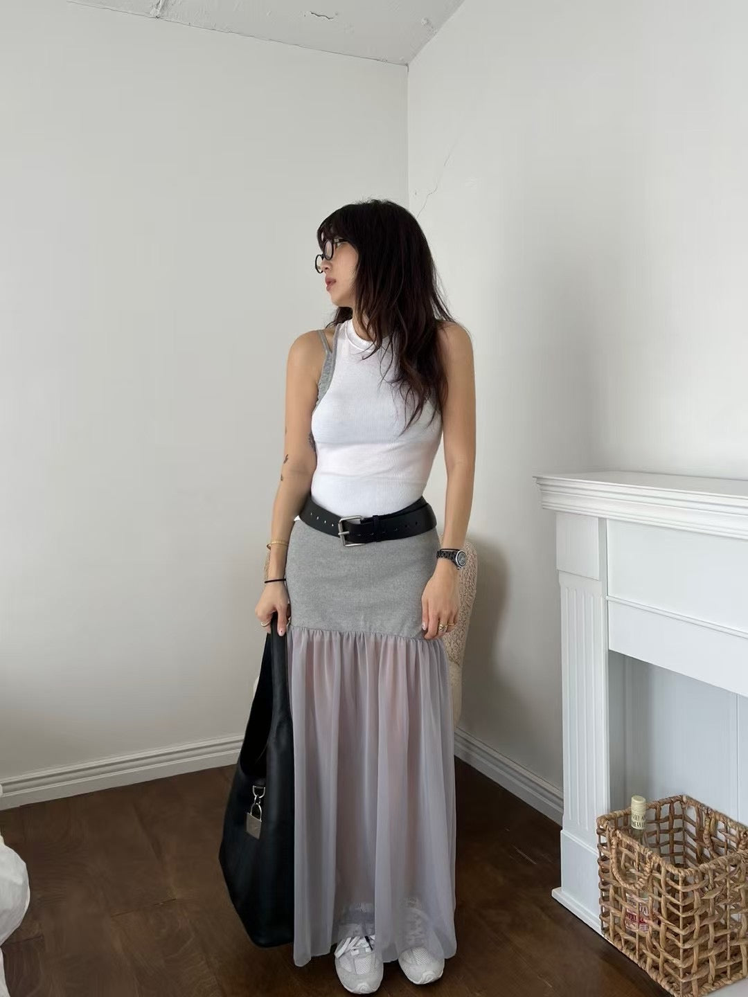 COTTON X CHIFFON SKIRT - 4 COLOURS