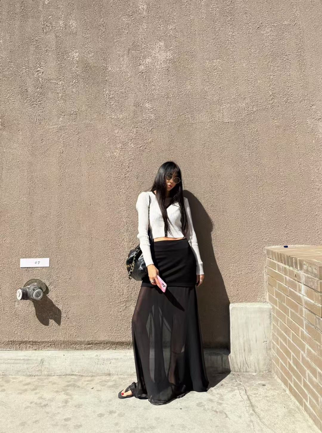 CONTRAST FABRIC SHEER SKIRT