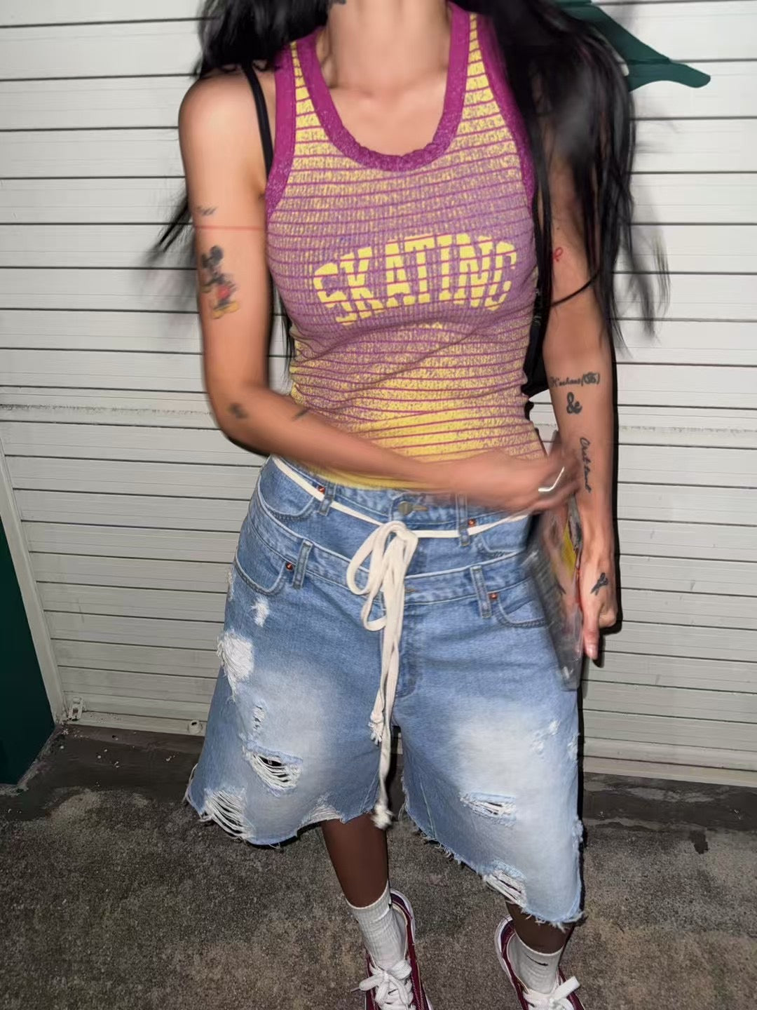 2 LAYER WAISTED DENIM SHORTS