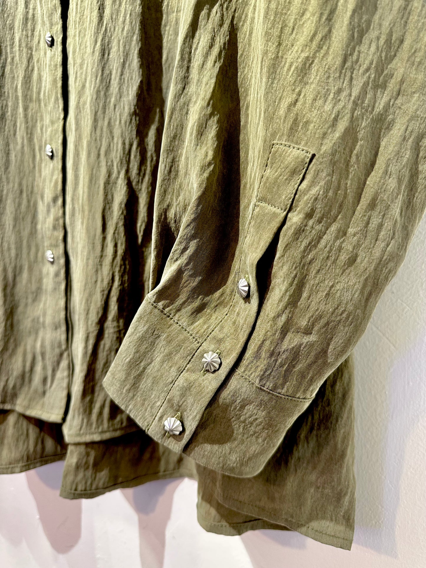 • FUSSY MADE • OLIVE WRINKLED CUPRO SHIRT