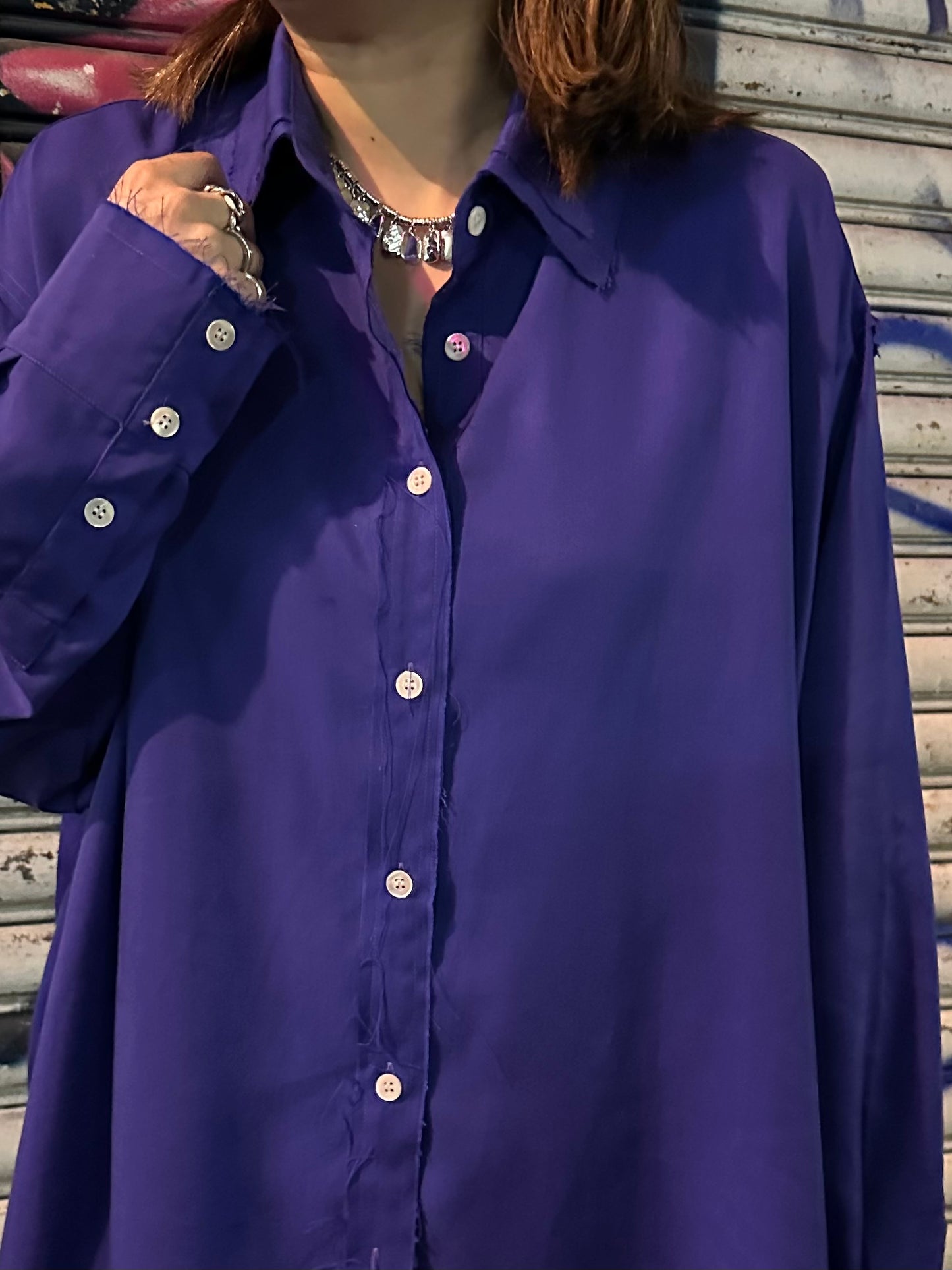 • FUSSY MADE • PURPLISH FRAYED EDGE SHIRT