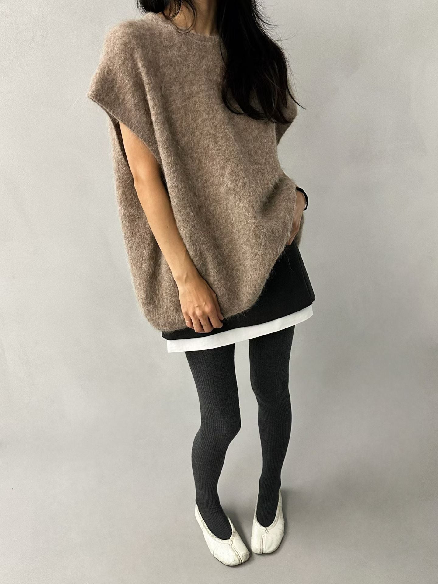 FLUFFY ALPACA CAP-SLEEVE KNIT