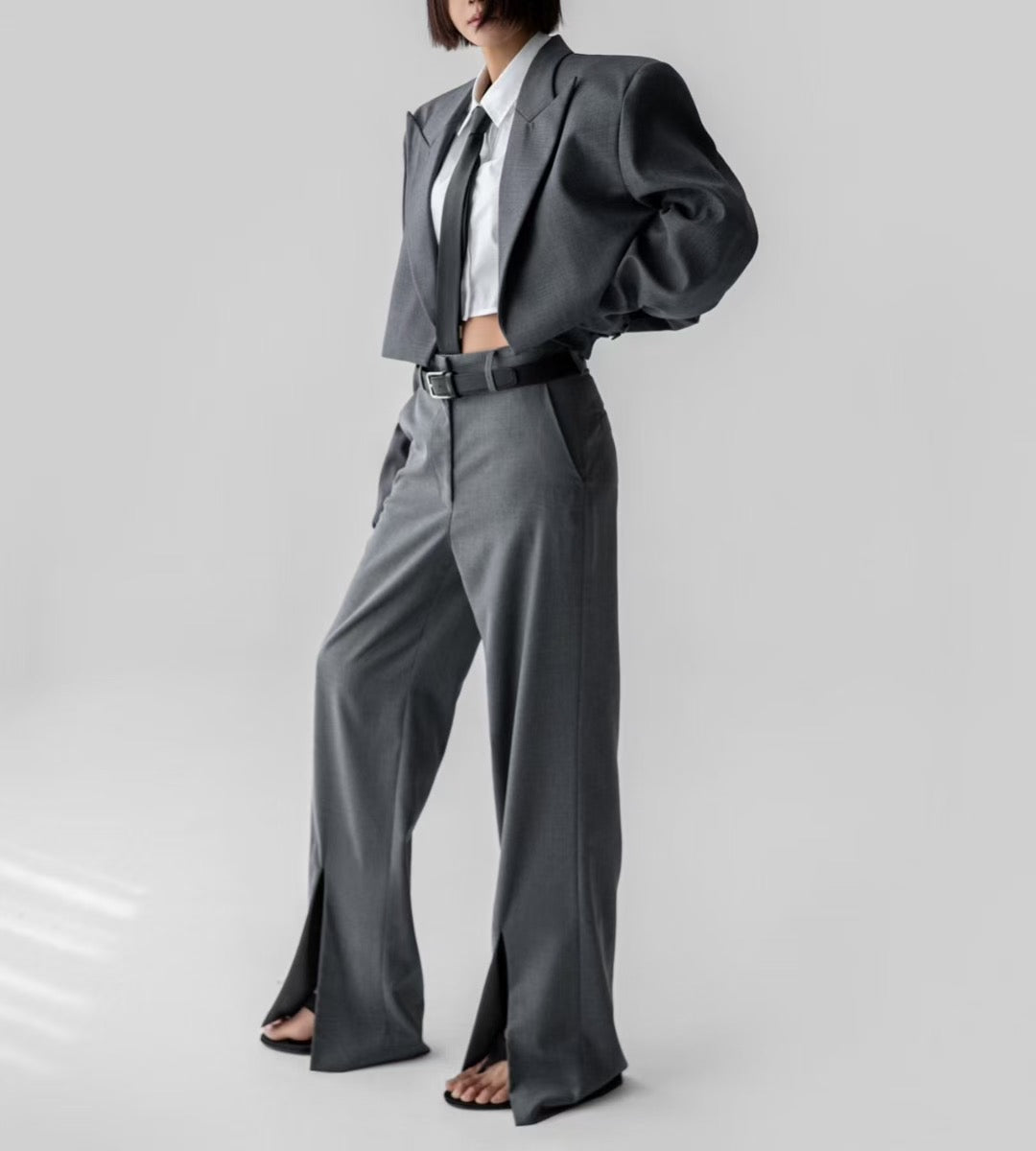 ELEGANT SPLIT-FLARE TROUSERS