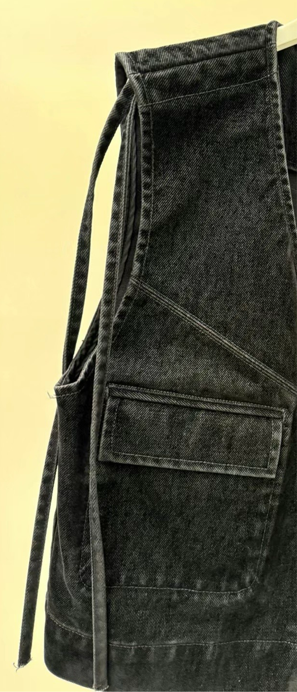 DRAWSTRING DENIM VEST