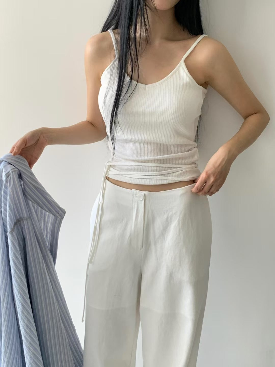 WRAPPING STRAP TWILL PANTS