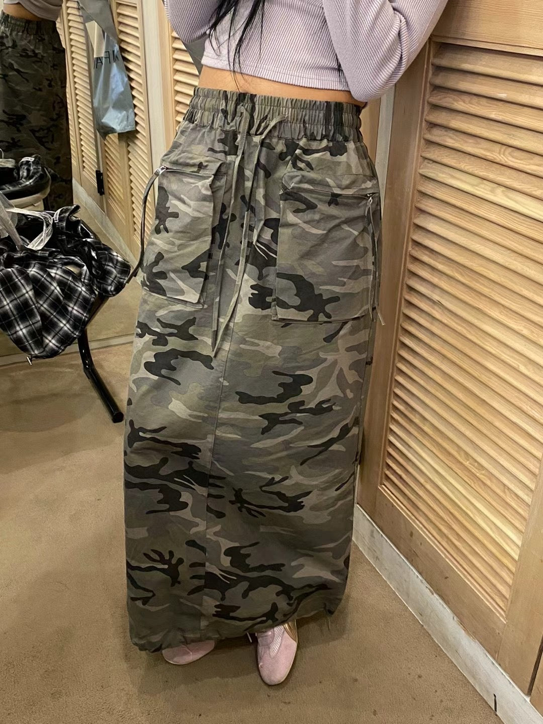 DRAWSTRING WAISTED CAMOUFLAGE SKIRT
