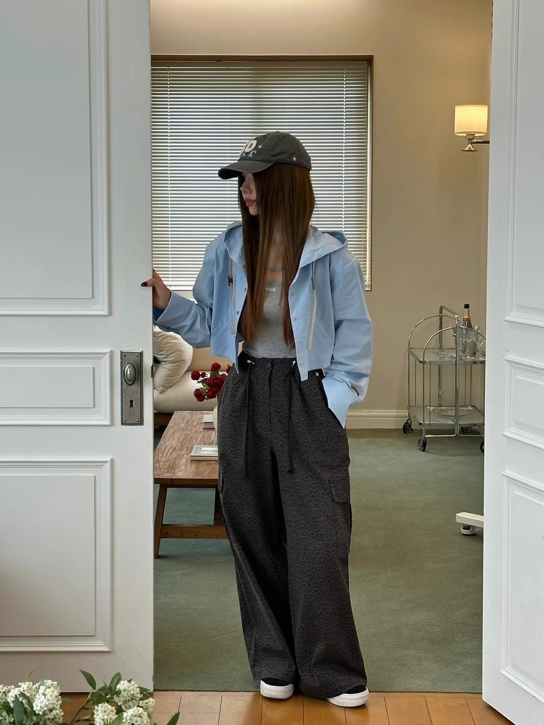 DRAWSTRING LEOPARD CHINO PANTS