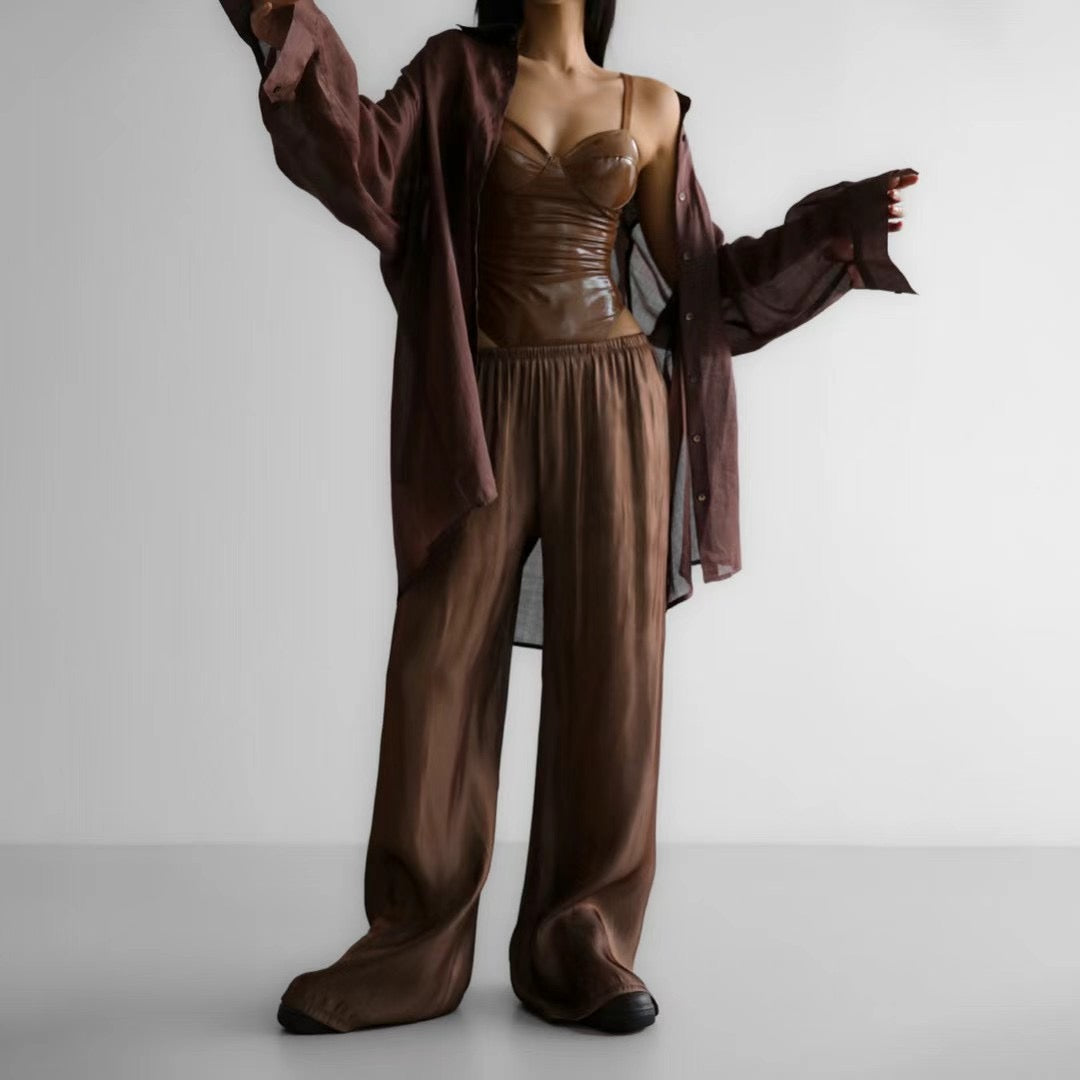 ELASTIC WAIST SATIN PANTS