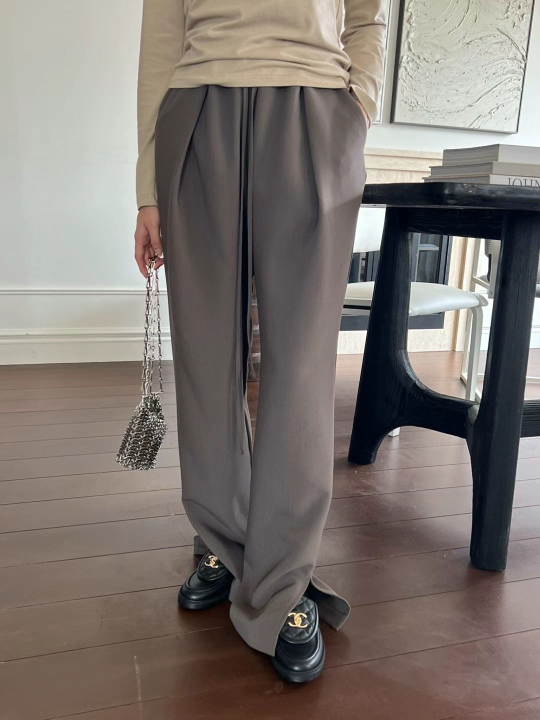 ELASTIC WAIST FRONT SPLIT PANTS