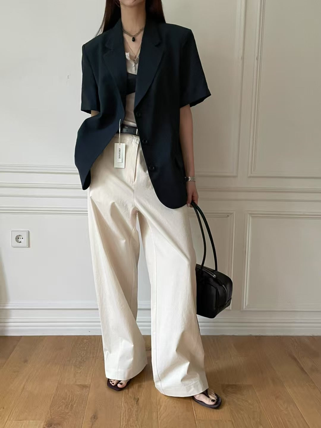CALF LEATHER BAGUETTE BOXY HANDLE BAG