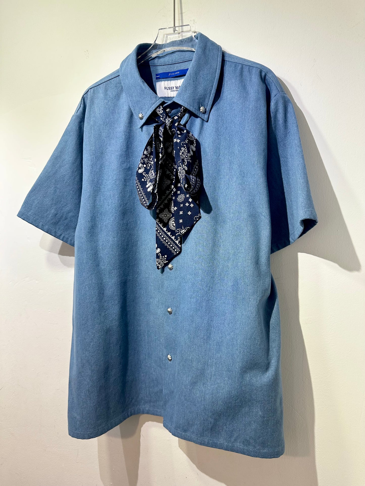 • FUSSY MADE • LIGHT BLUE HUE DENIM SHIRT ( WITH SCARF )