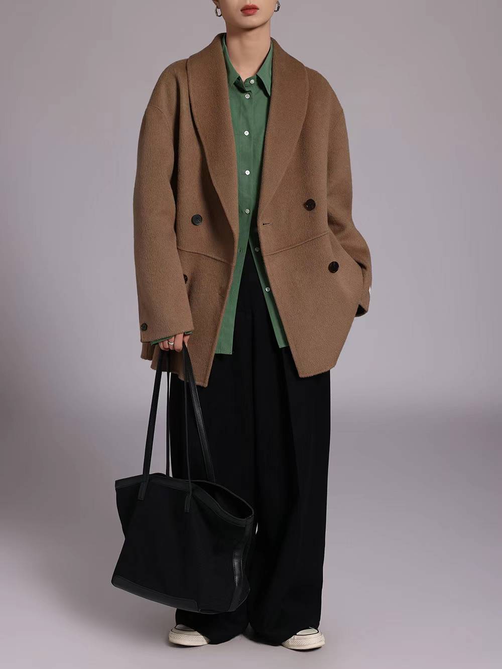 DOUBLE BREASTED WOOL BLENDED COAT