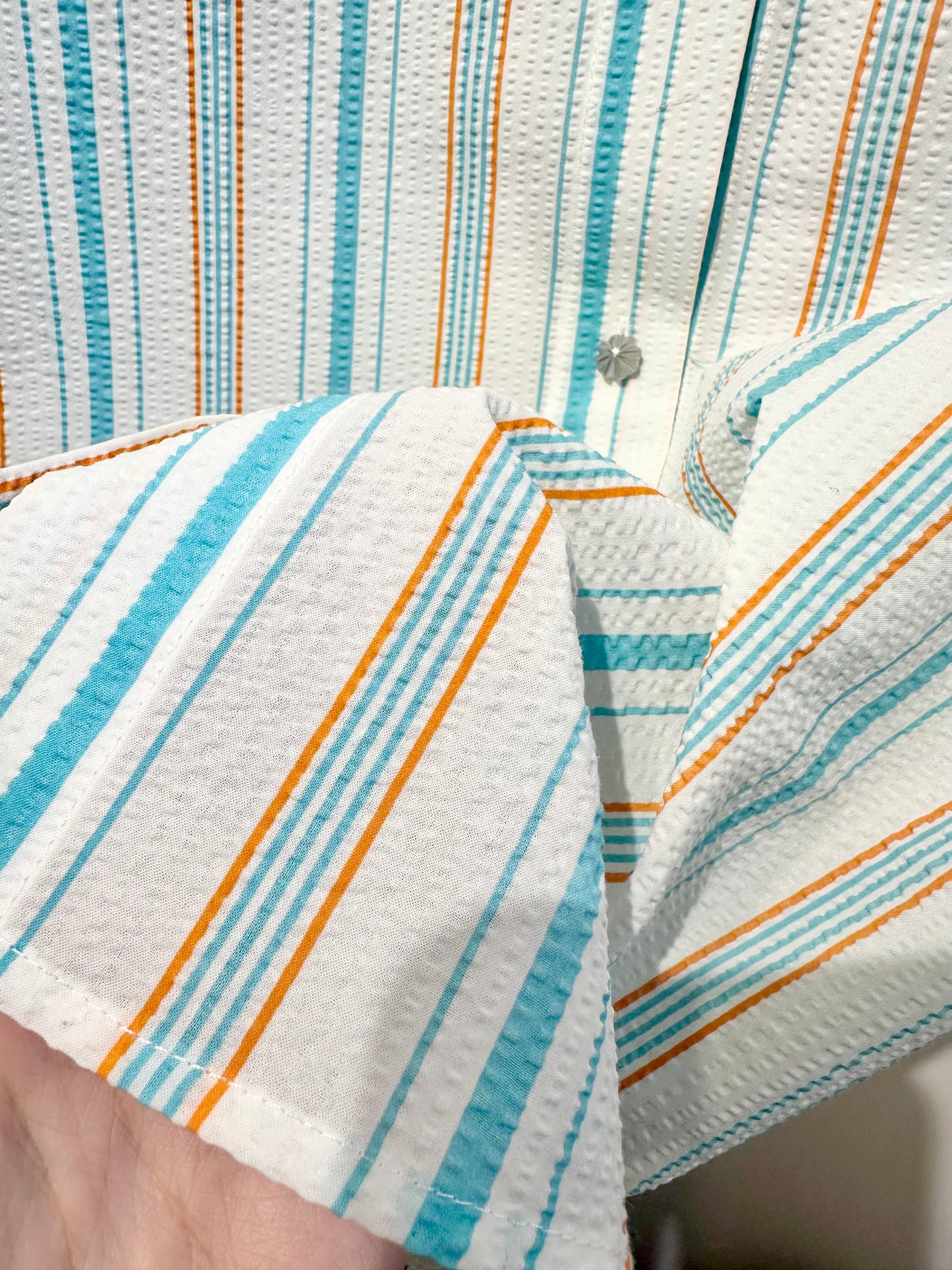 • FUSSY MADE • TEXTURED AQUA STRIPE SHIRT