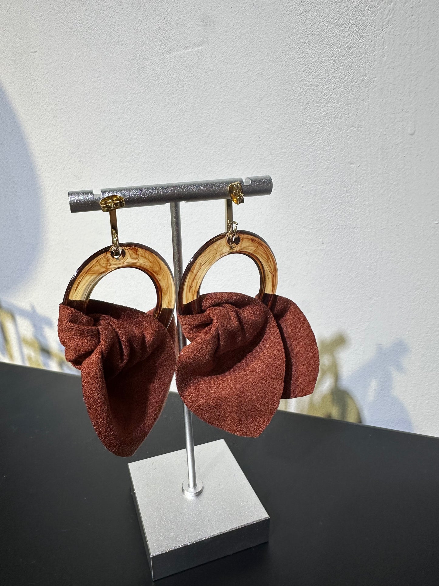 BRICK ACRYLIC FABRIC EARRINGS