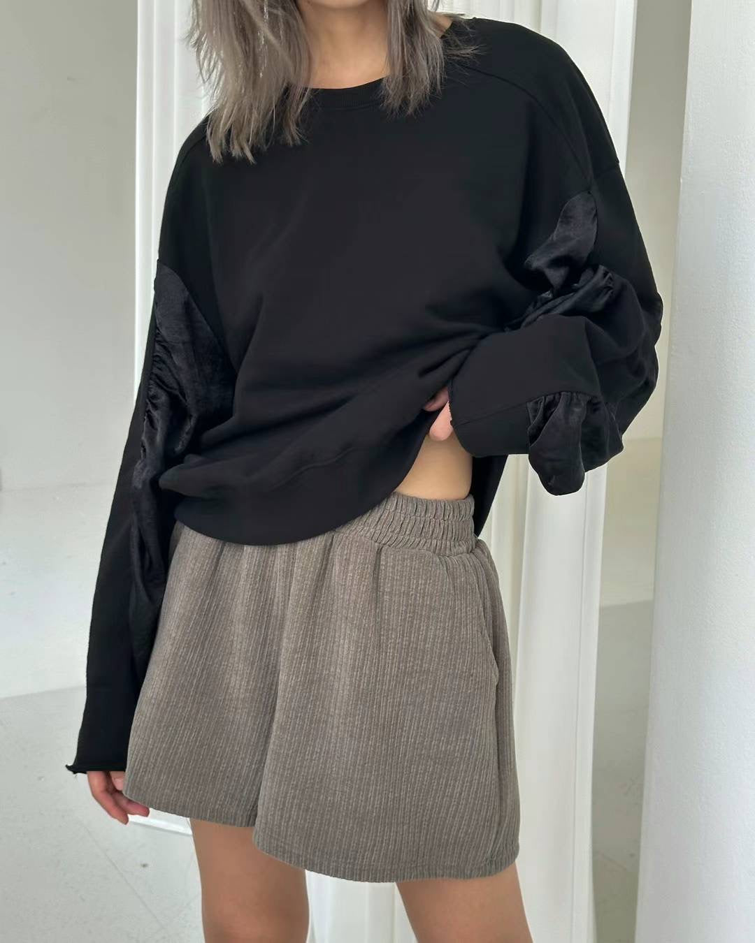 RUCHED SLEEVES DETAILED SWEATER