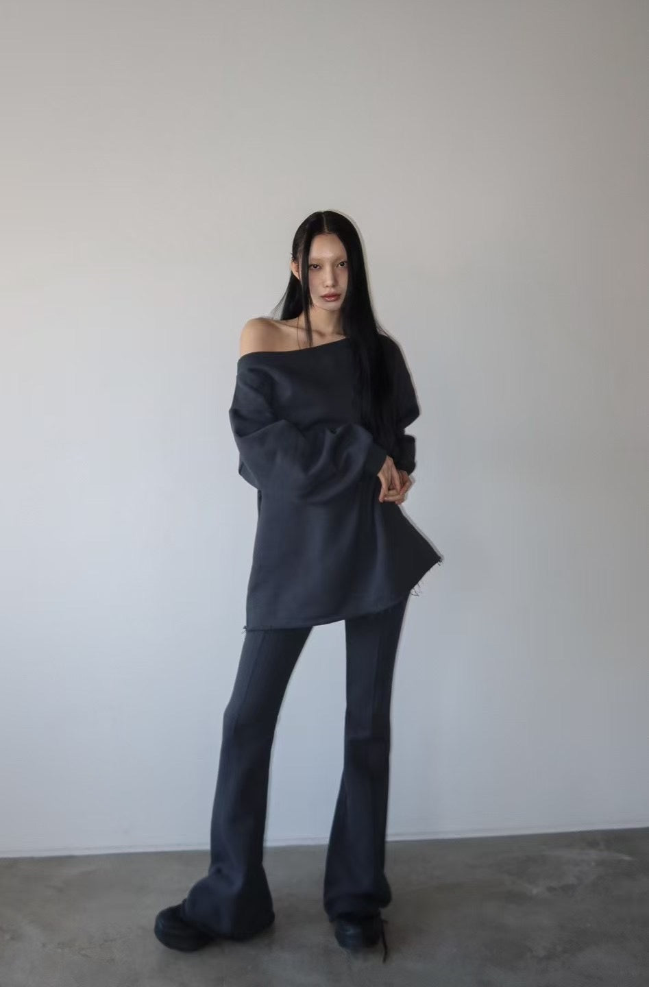 ONE SHOULDER COTTON LONG TOP