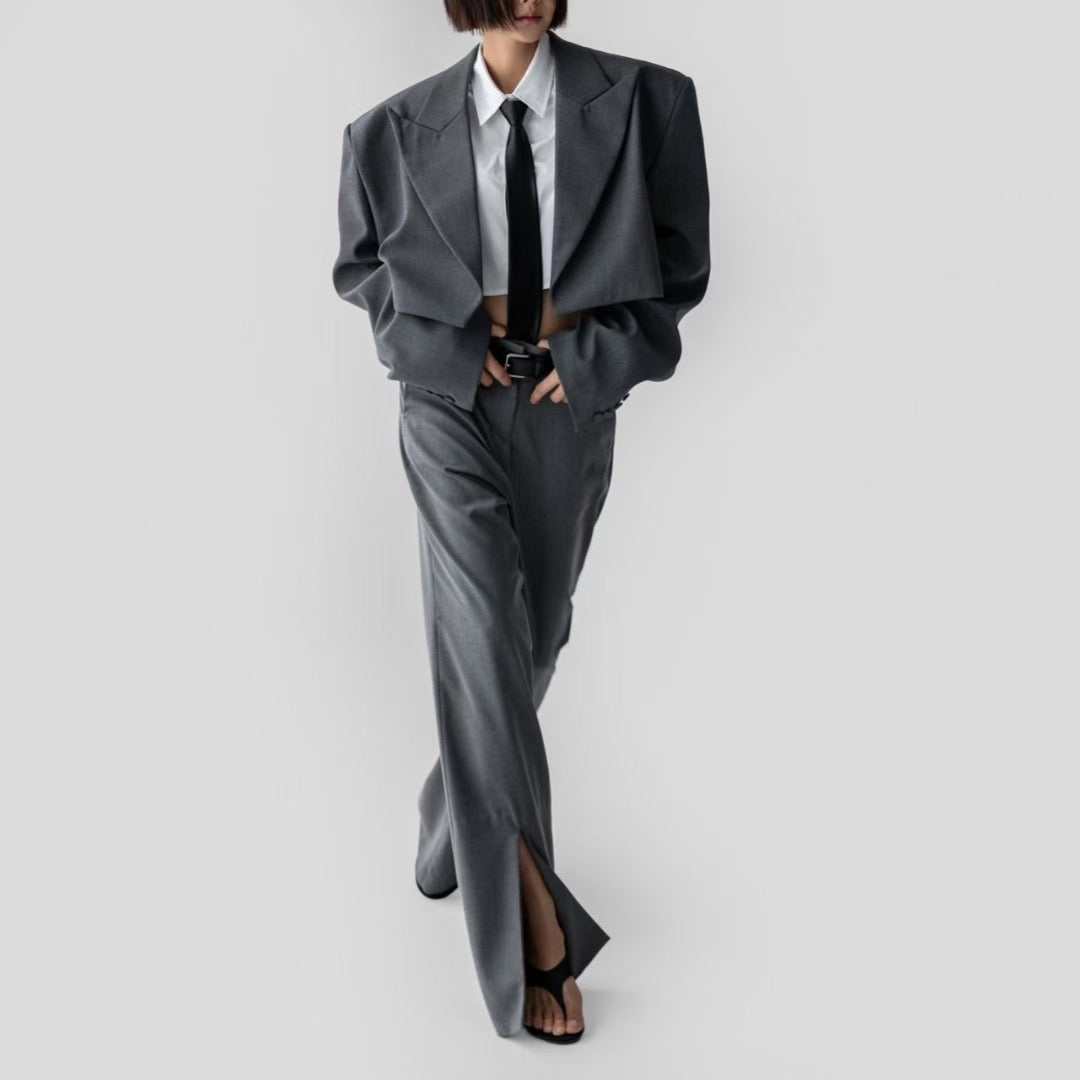 ELEGANT SPLIT-FLARE TROUSERS