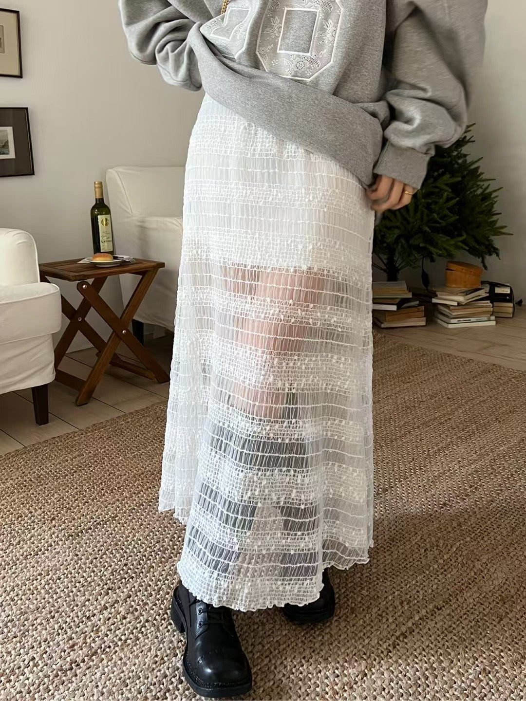 SHEER A LINE TIERED SKIRT
