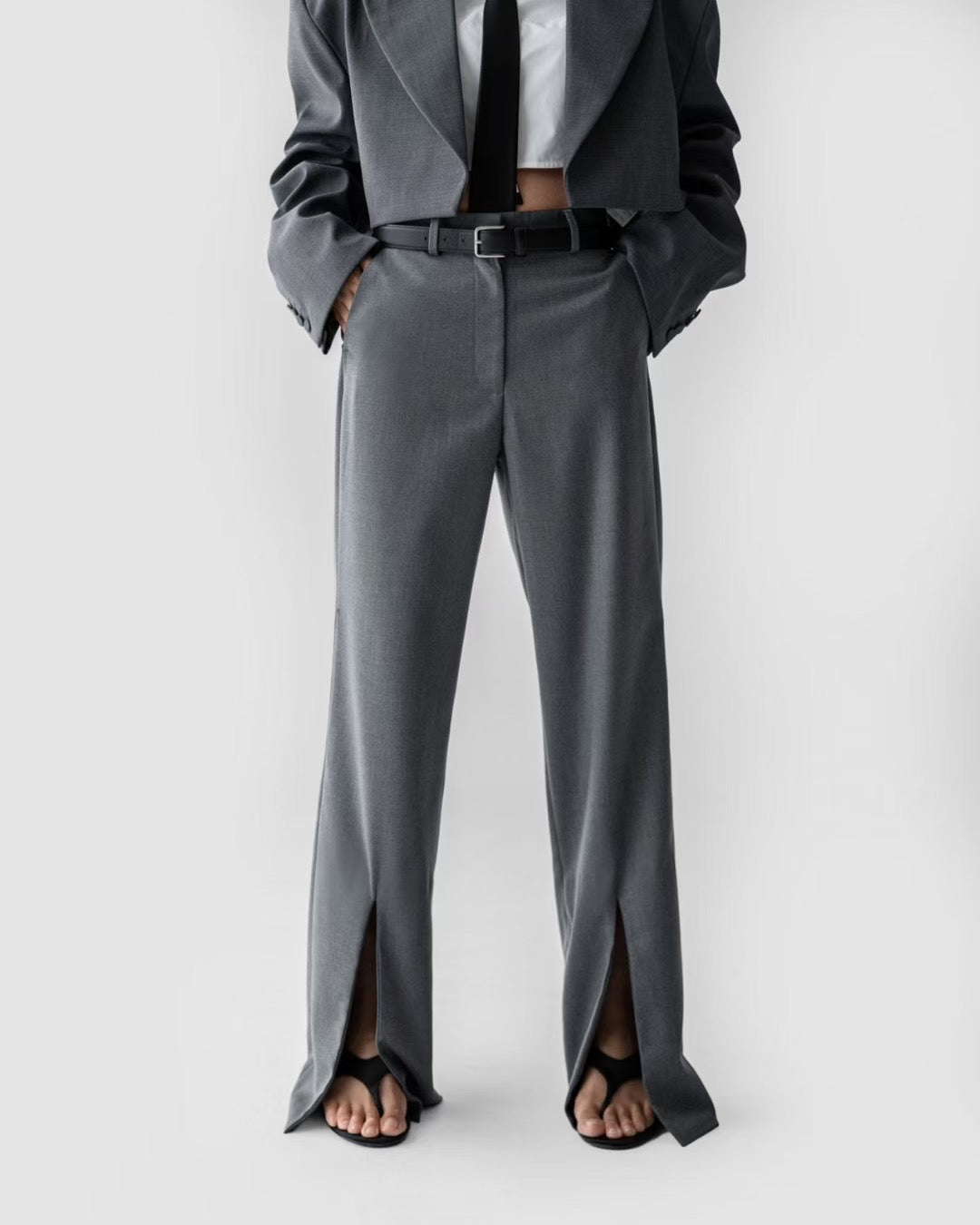 ELEGANT SPLIT-FLARE TROUSERS