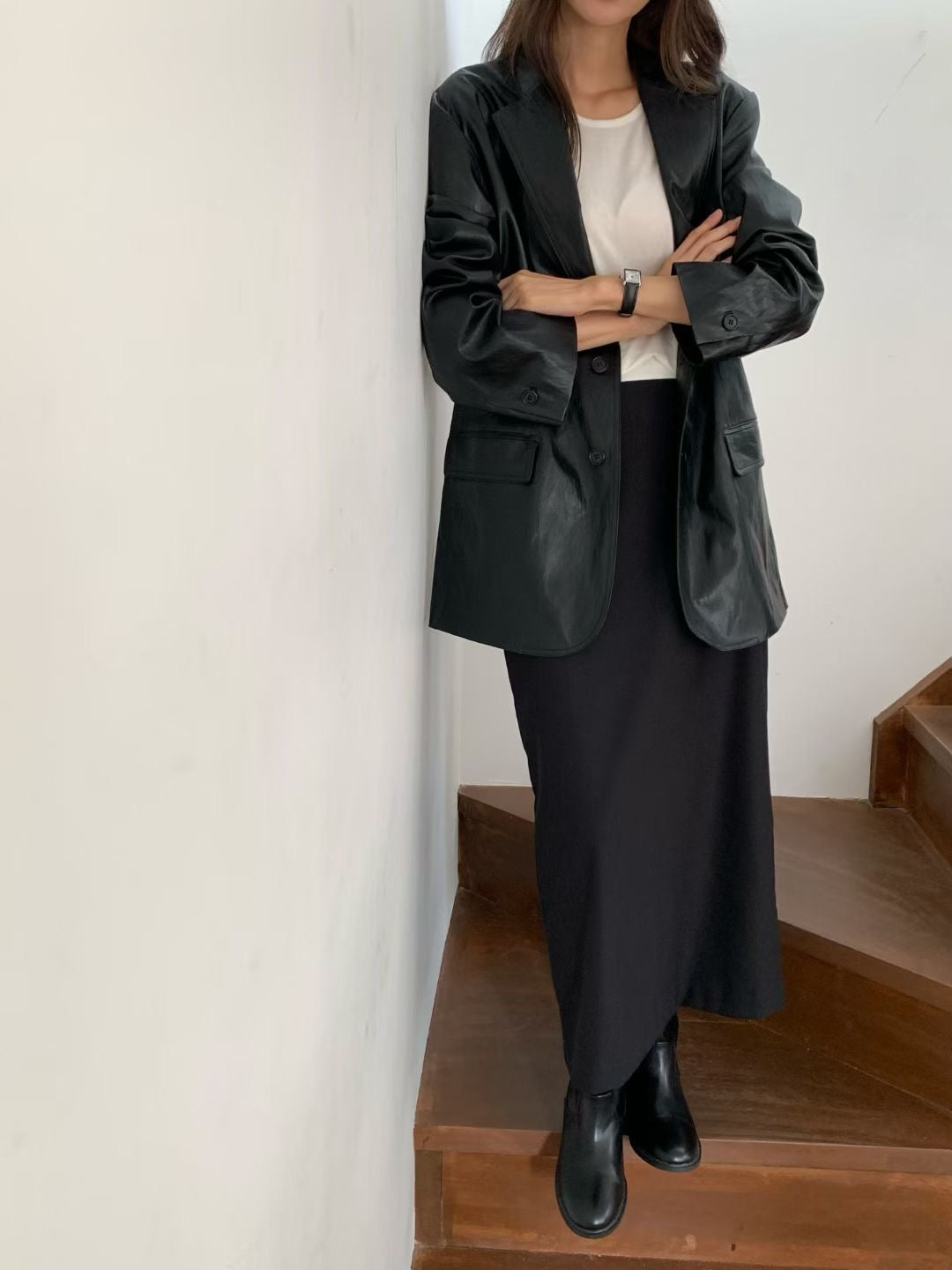 OIL WAX LEATHER LIKED PU BLAZER
