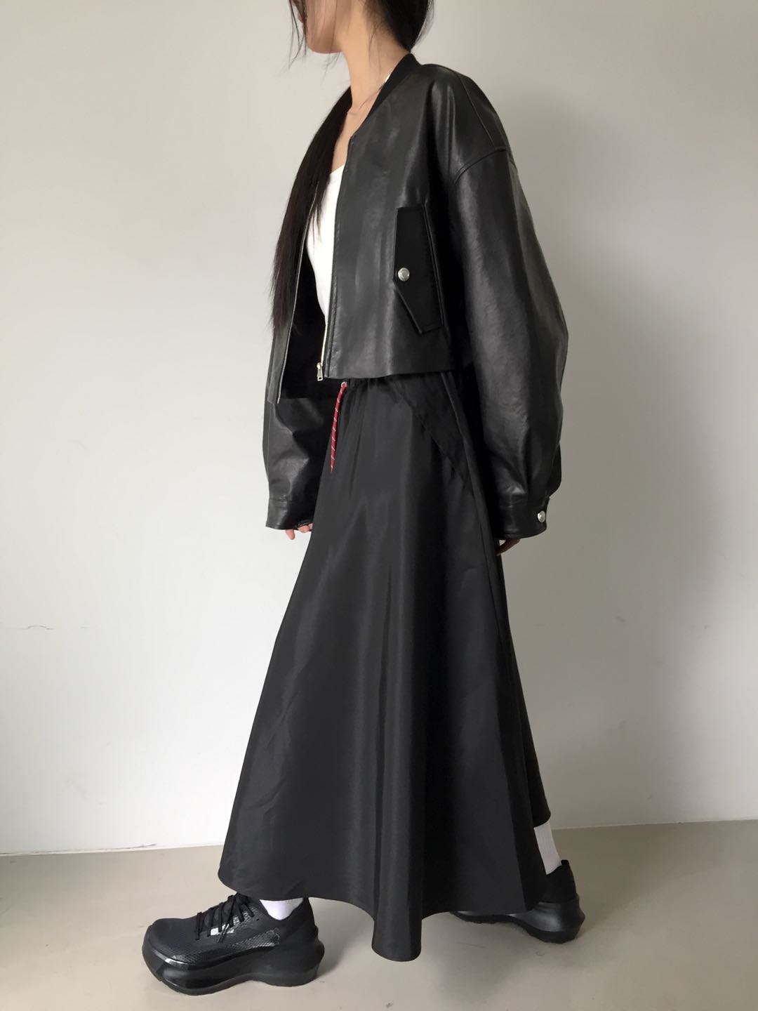 DRAWSTRING NYLON SKIRT