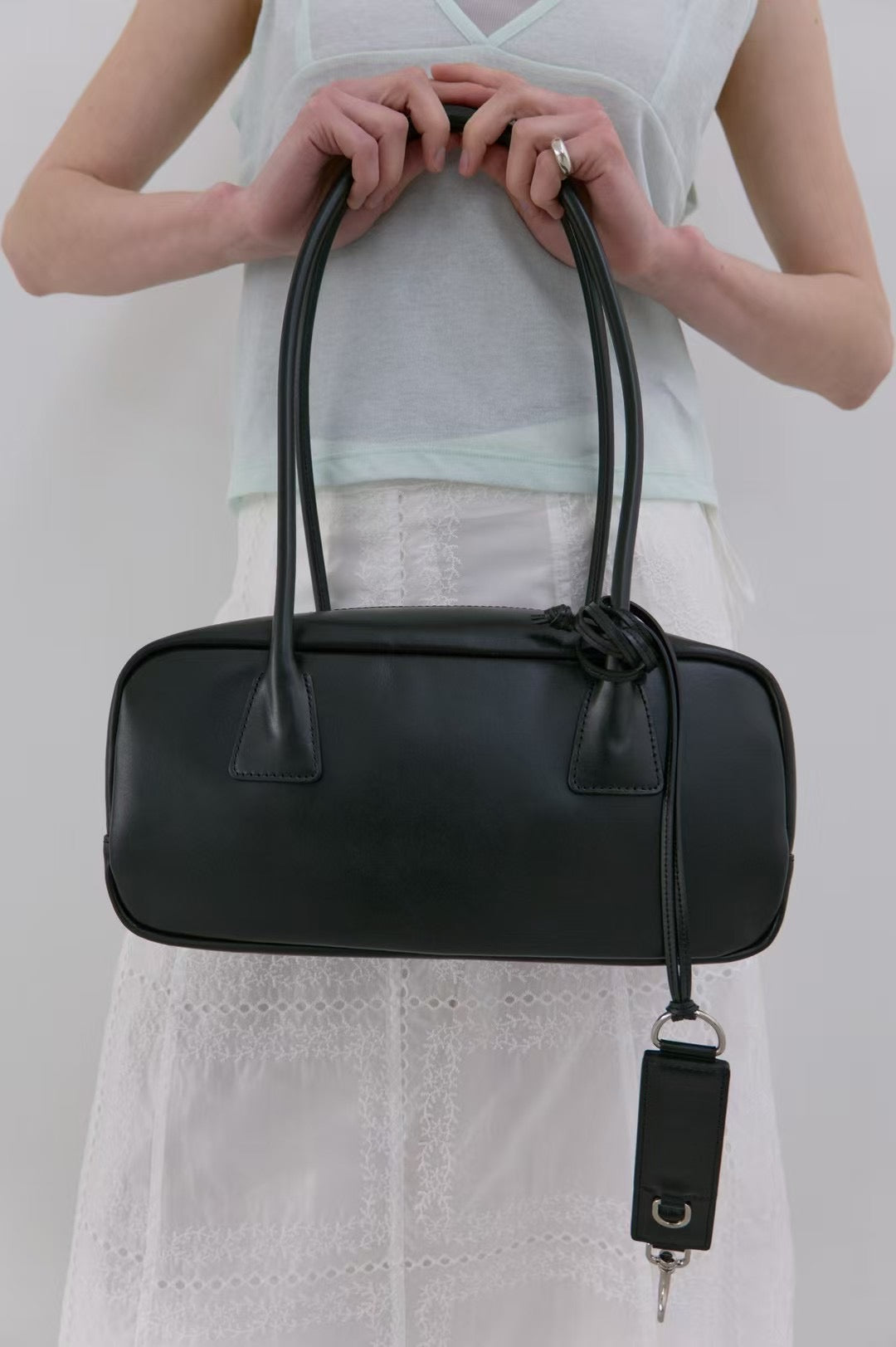 CALF LEATHER BAGUETTE BOXY HANDLE BAG