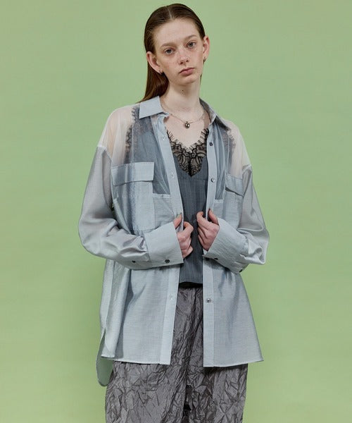 TULLE DOCKING SHEER OVERSIZED SHIRT