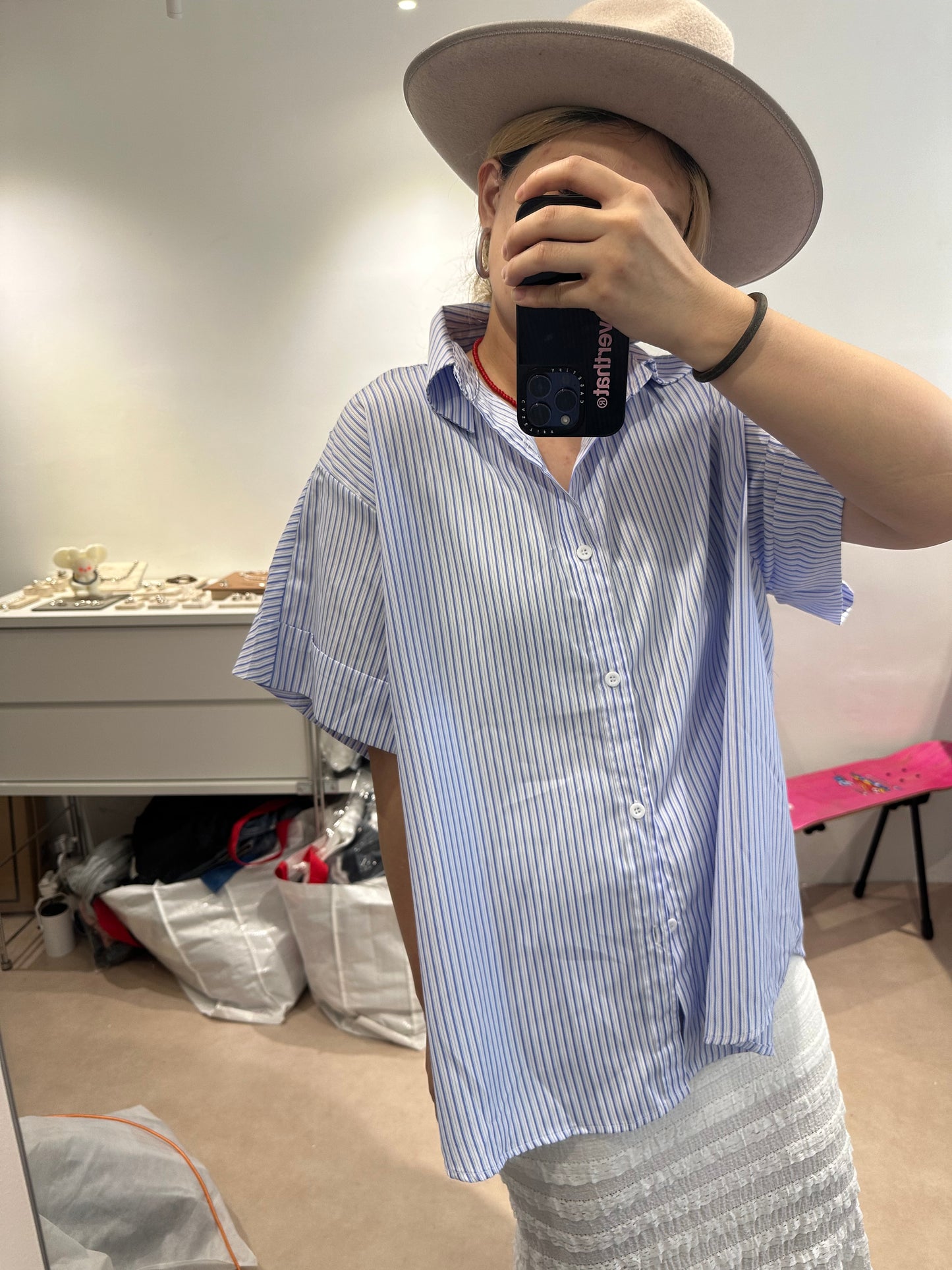 BLUE STRIPE SLEEVES CUFF SHIRT