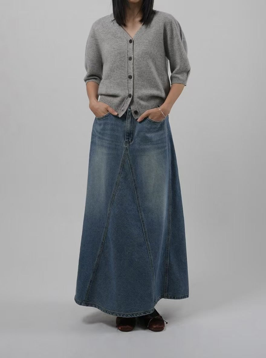 DENIM A CUTTING SKIRT