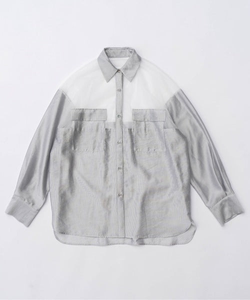 TULLE DOCKING SHEER OVERSIZED SHIRT