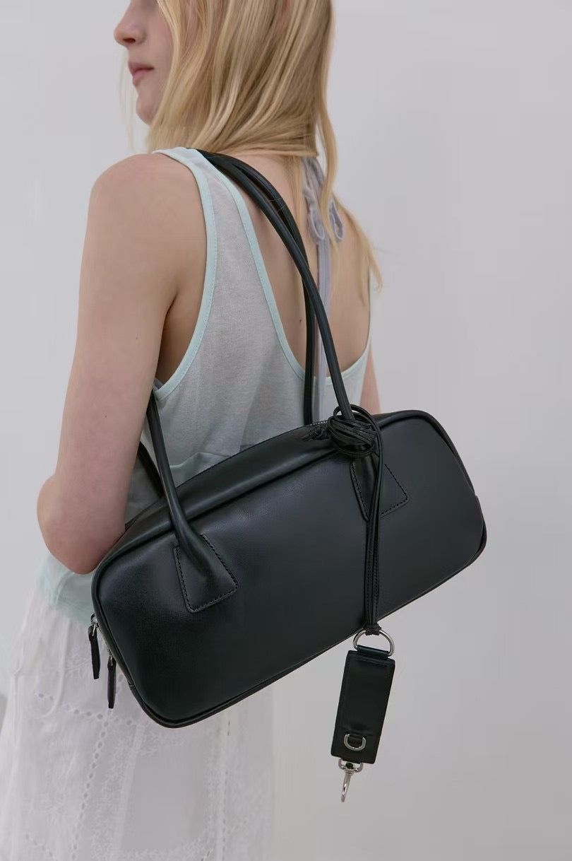 CALF LEATHER BAGUETTE BOXY HANDLE BAG