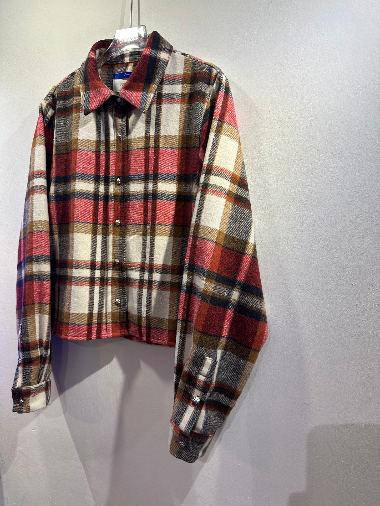 • FUSSY MADE • PLUSH RED CHECKED CROP SHIRT