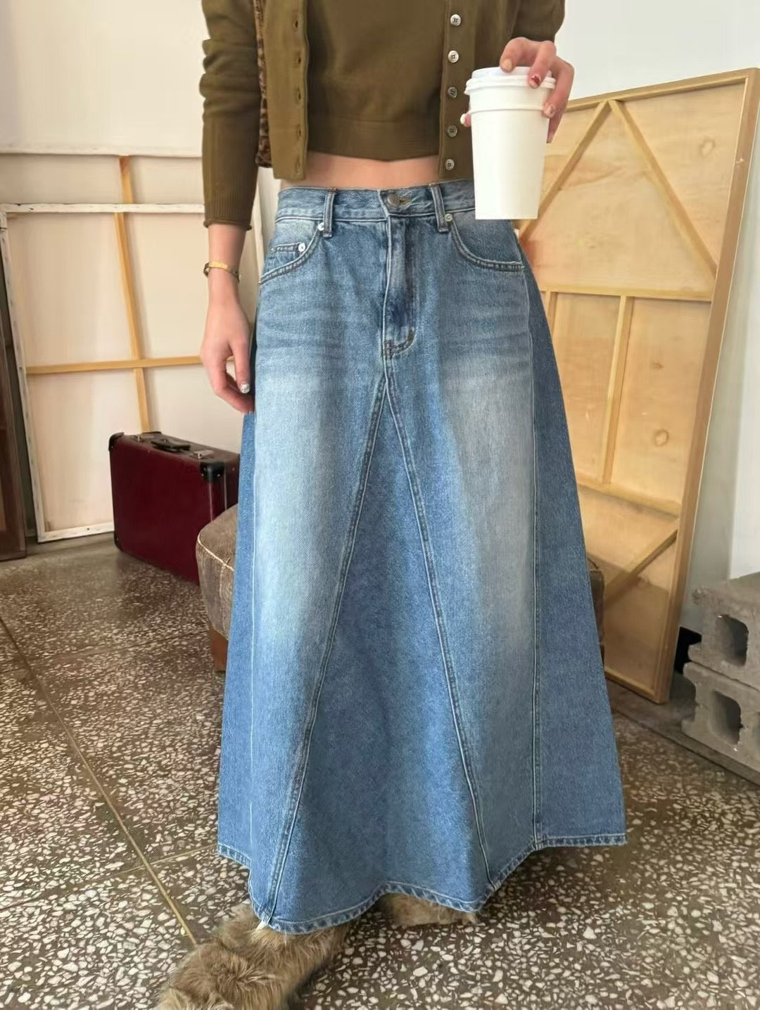 DENIM A CUTTING SKIRT