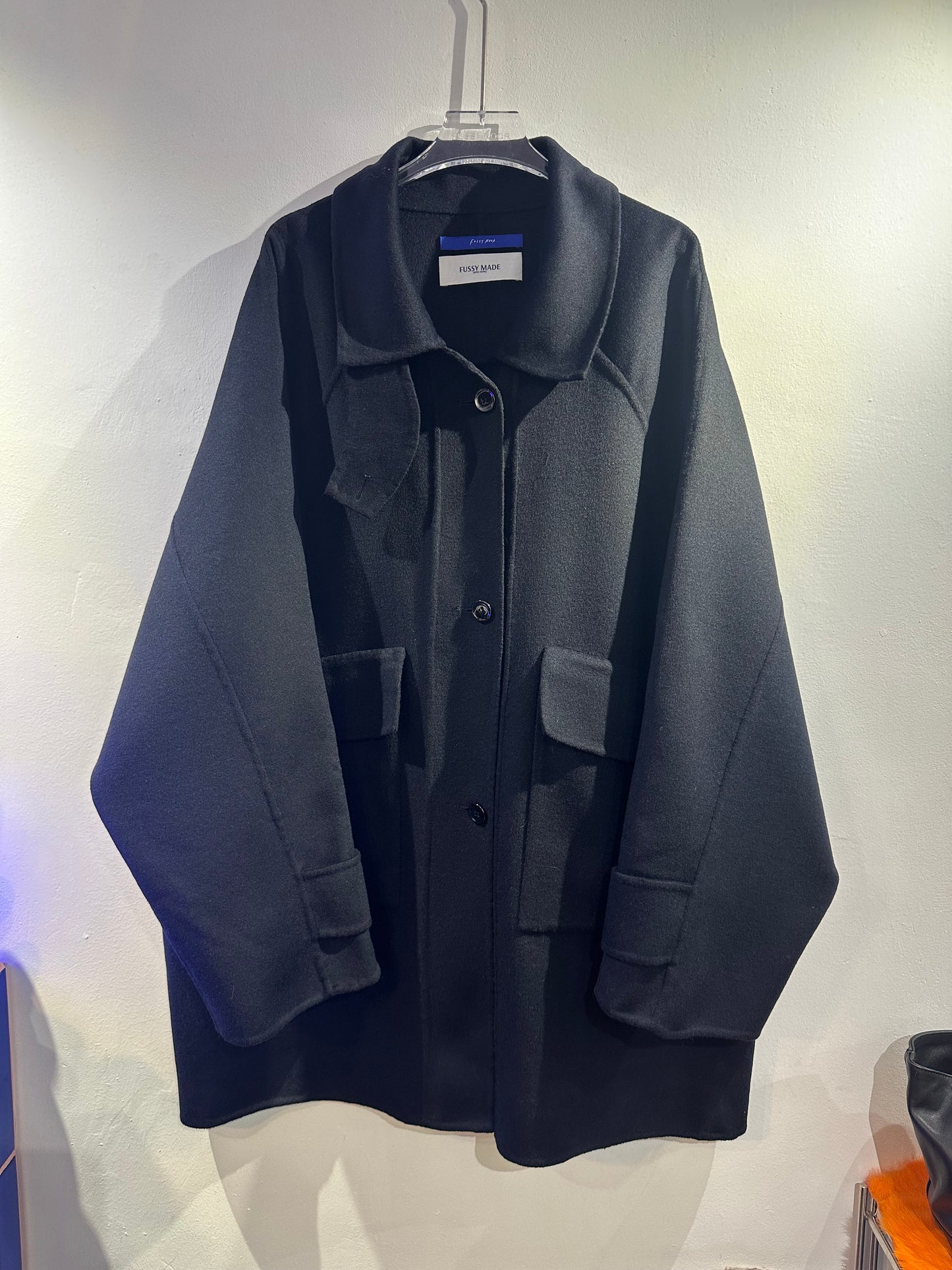 • FUSSY MADE • FLAP POCKETS HANDMADE WOOL COAT ( ITALIAN WOOL )
