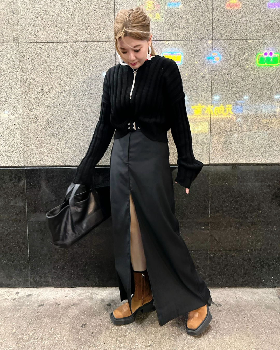 • FUSSY MADE • PUNCH FREE BELTED FRONT SPLIT SKIRT