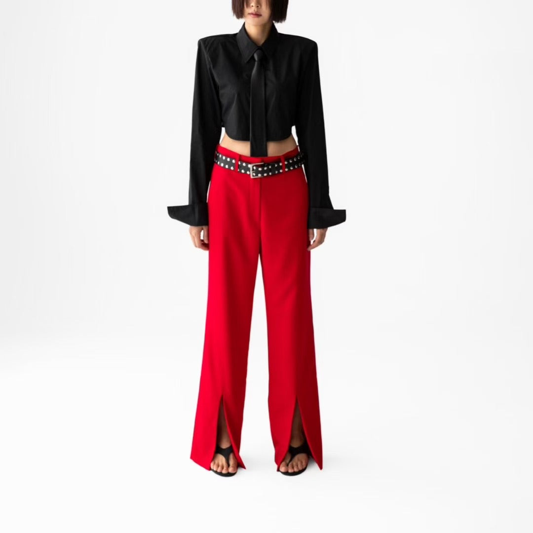 ELEGANT SPLIT-FLARE TROUSERS
