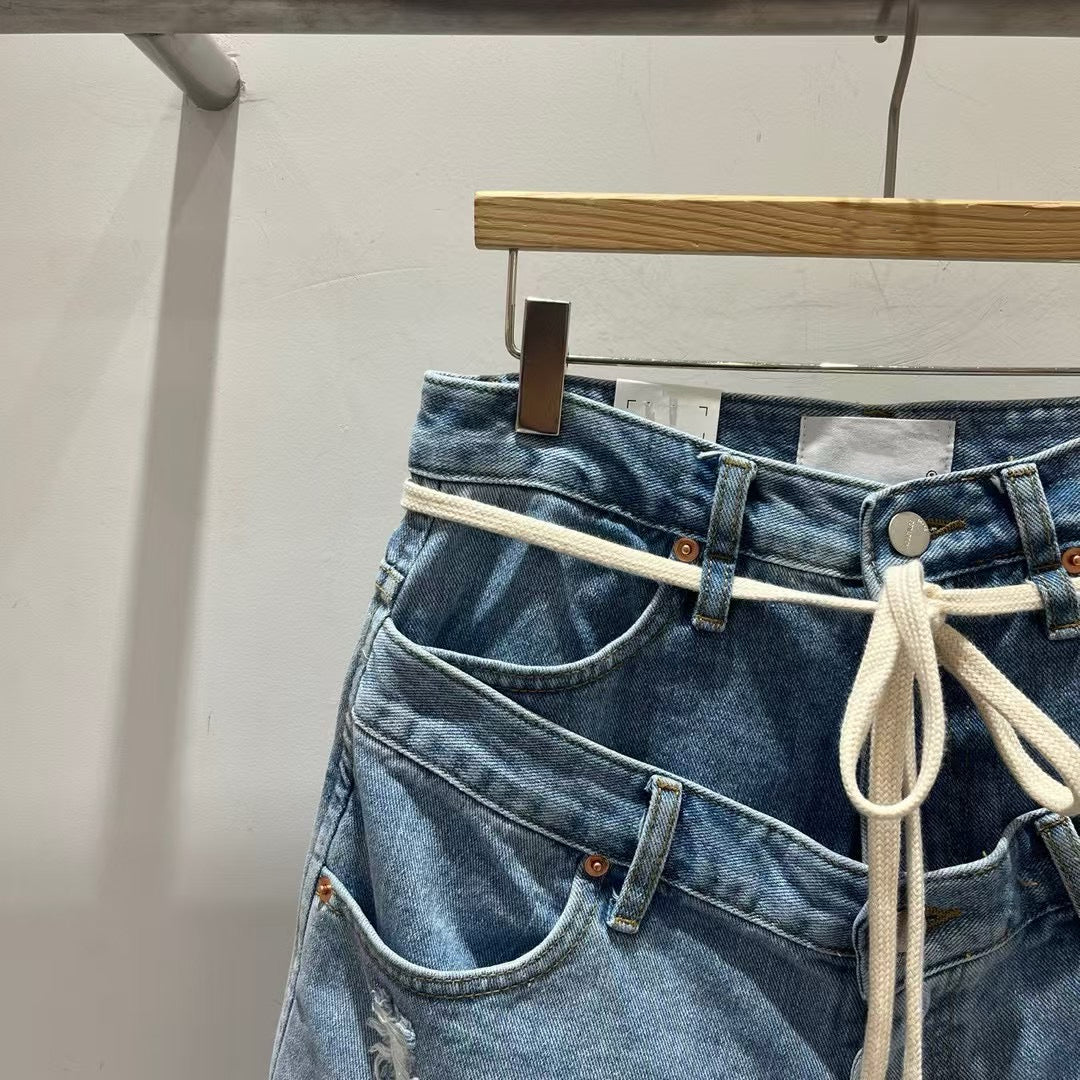2 LAYER WAISTED DENIM SHORTS