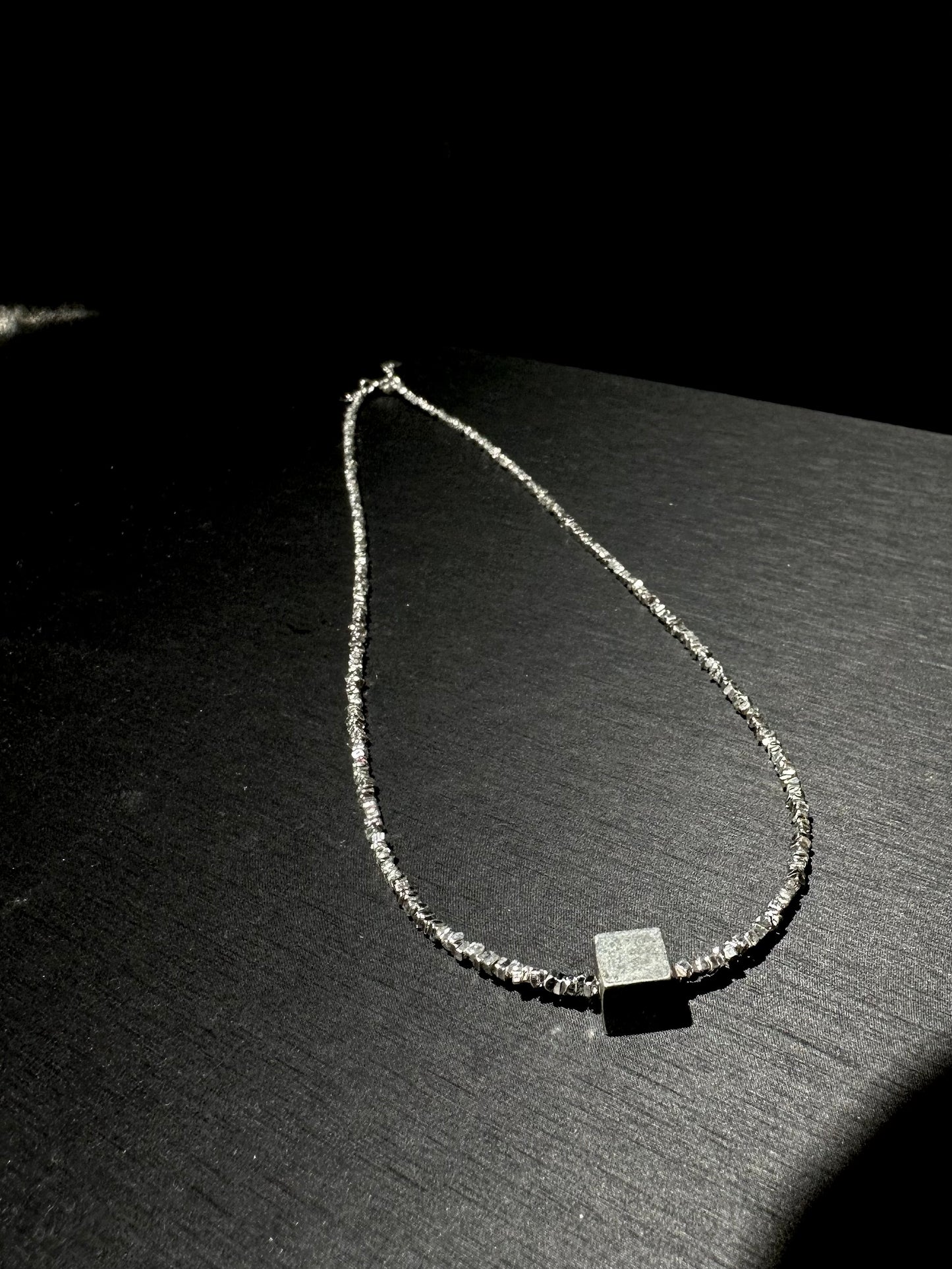 925 CUBE BLOCK SILVER BEADS NECKLACE