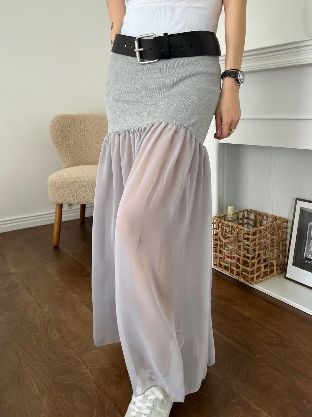 COTTON X CHIFFON SKIRT - 4 COLOURS