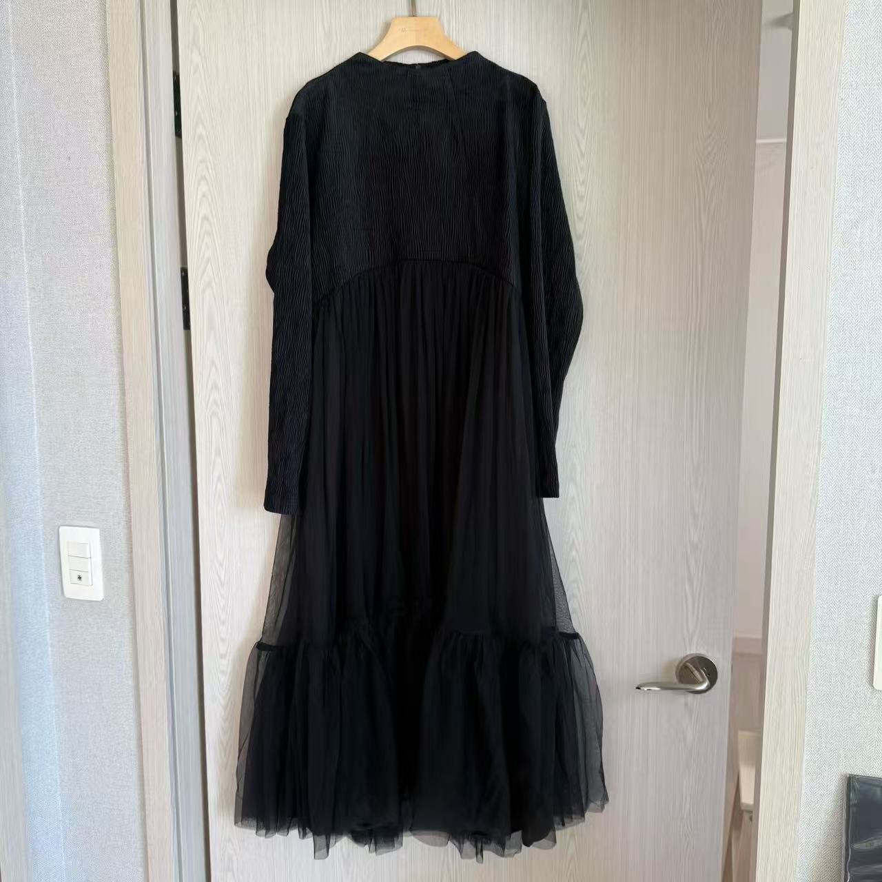BLACK SMOCKED TULLE DRESS