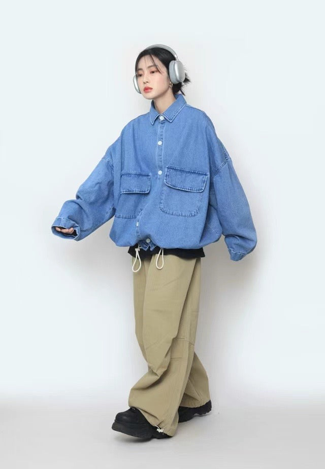 OVERSIZED FLAP POCKET DENIM SHIRT JACKET