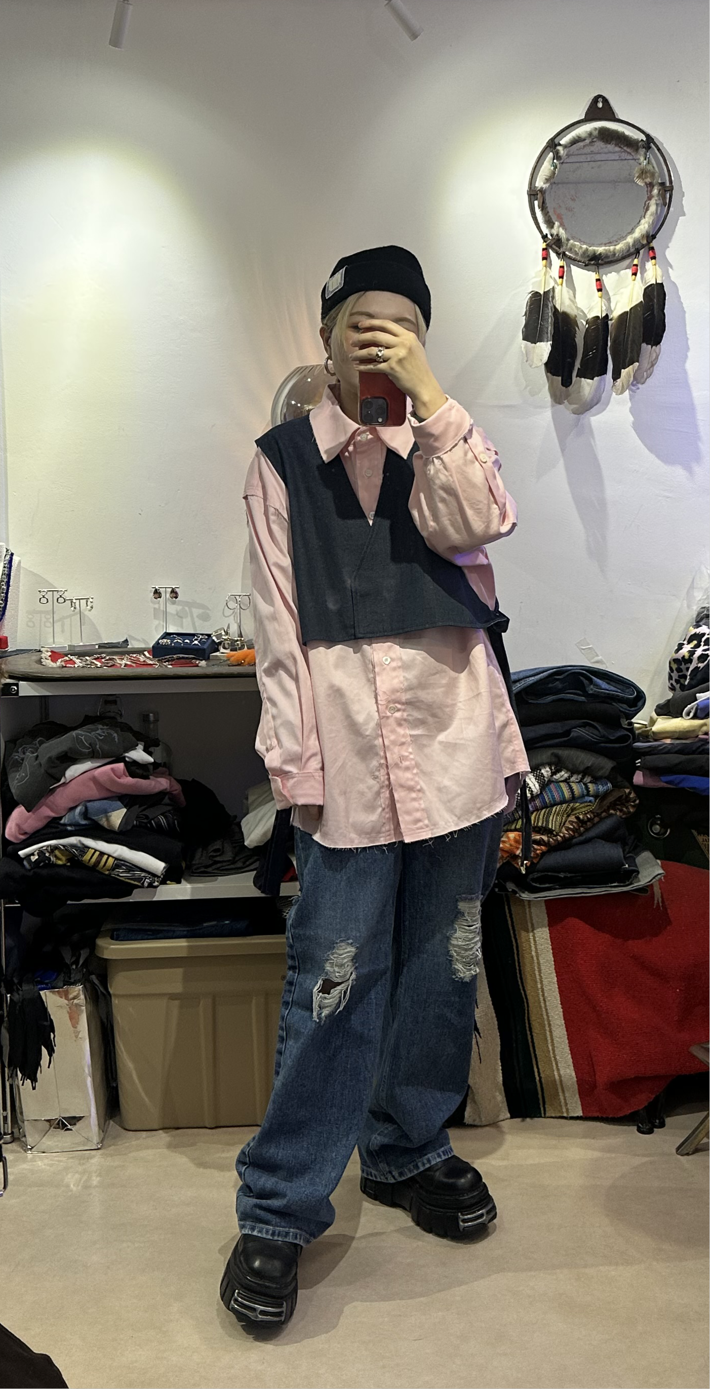 • FUSSY MADE •RAW EDGE PINK SHIRT