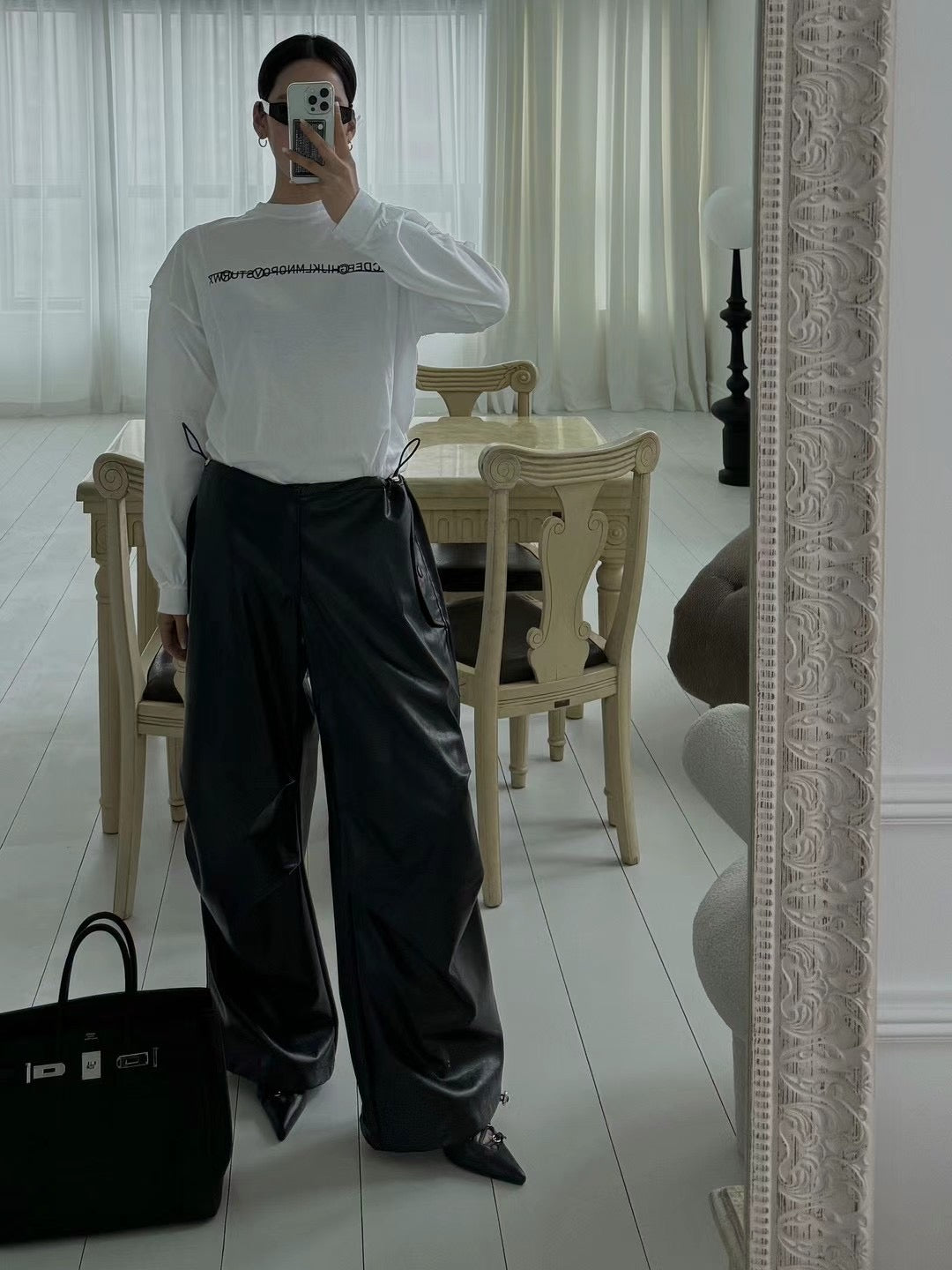 MARON LEATHER STRING PANTS